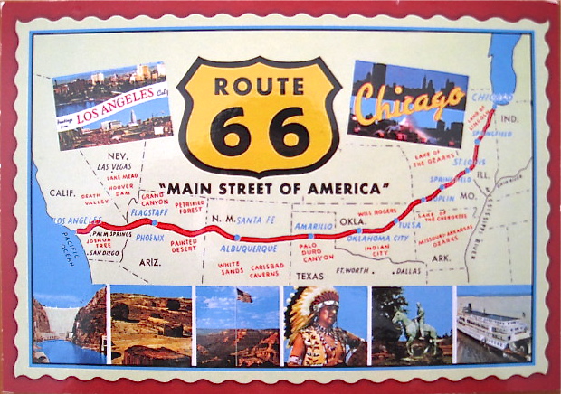 Mountain etc Route 66 --- Modern Postcard Older Car The Mother Road Hairpin 